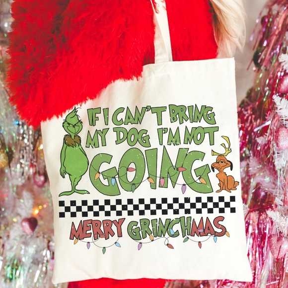 Christmas Grinch Whoville Dog Fumny Natural Cotton Canvas Tote - Picture 1 of 2
